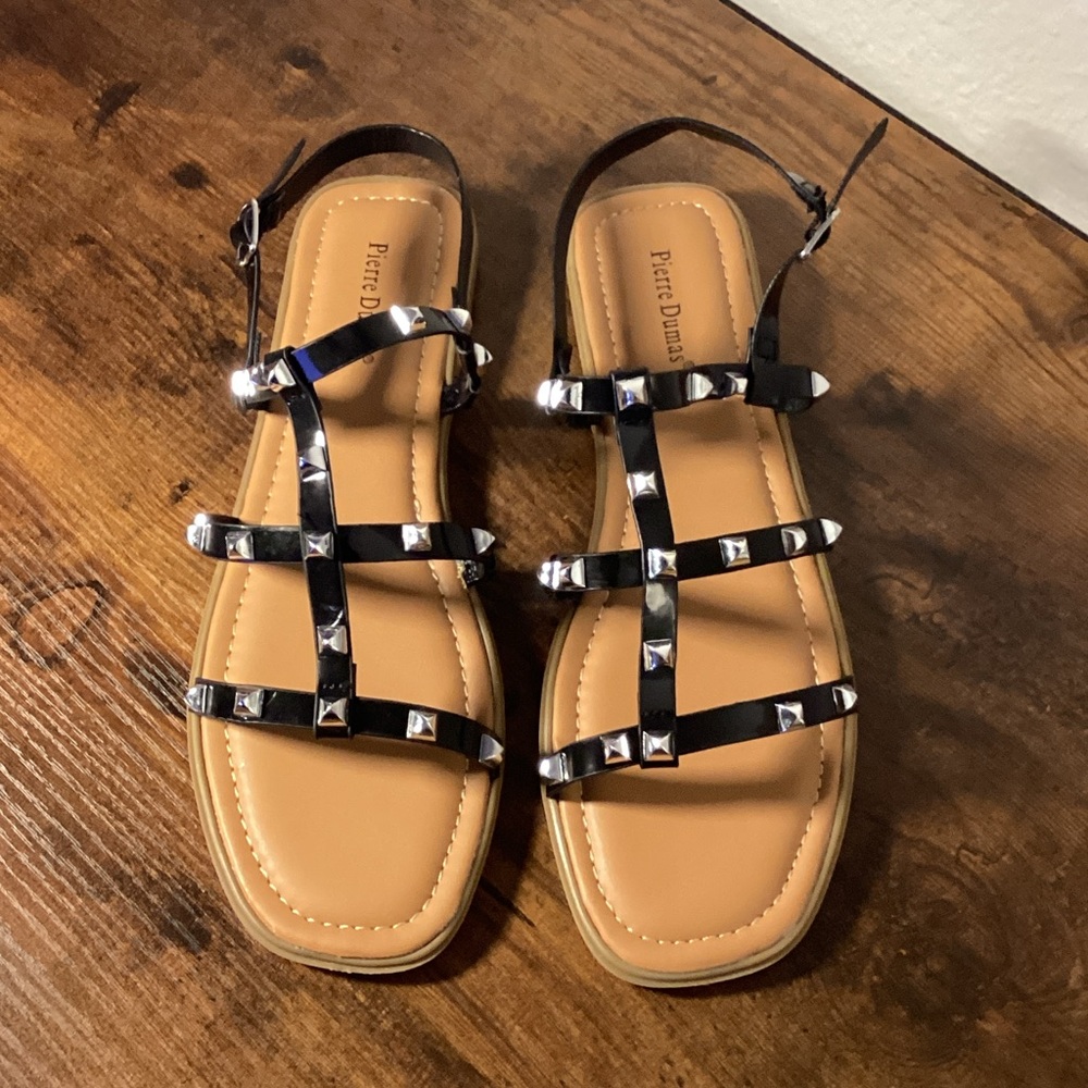 Pierre Dumas Black Strappy Studded Sandals